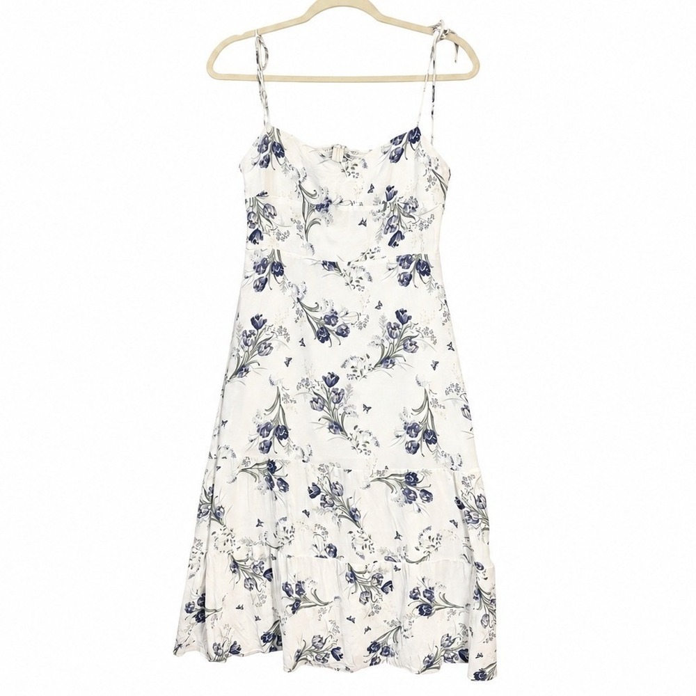 Reformation‎ Emmie Midi Dress 6 8 10 White Blue Floral Wedding Guest Cottagecore - Picture 2 of 8